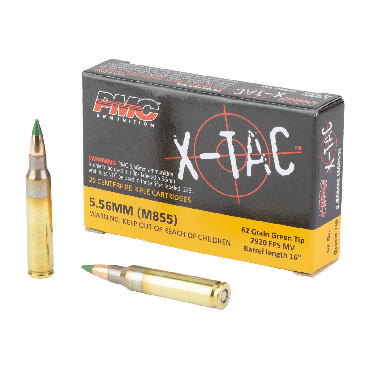 PMC X-TAC 5.56 NATO 62 Grain Green Tip LAP (M855)